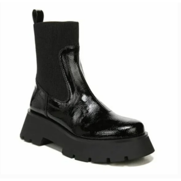 Sam Edelman Leslie Chunky Chelsea Boots 8.5 Black NWOT 90s Moto Grunge Patent - Picture 1 of 7
